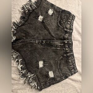 SHEIN Black Frayed Denim Shorts